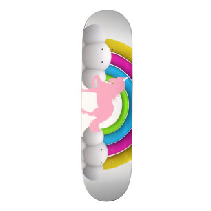 Skateboard Arc-en-ciel, nuages, licorne, coutume imprimée