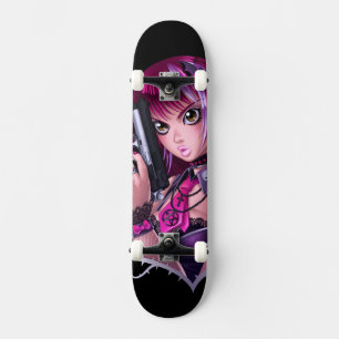 Skateboard Arme à feu et fille Rose