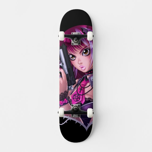 Skateboard Arme à feu et fille Rose (Recto)
