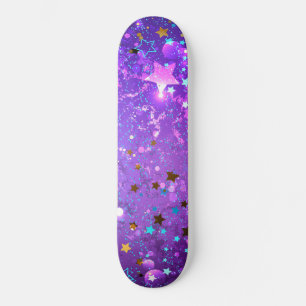 Skateboard Arrière - plan de feuille violet avec étoiles