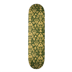 Skateboard Arrière - plan floral en bois de motif de damass