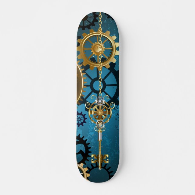Skateboard Arrière - plan turquoise à vapeur avec engrenages (Devant)