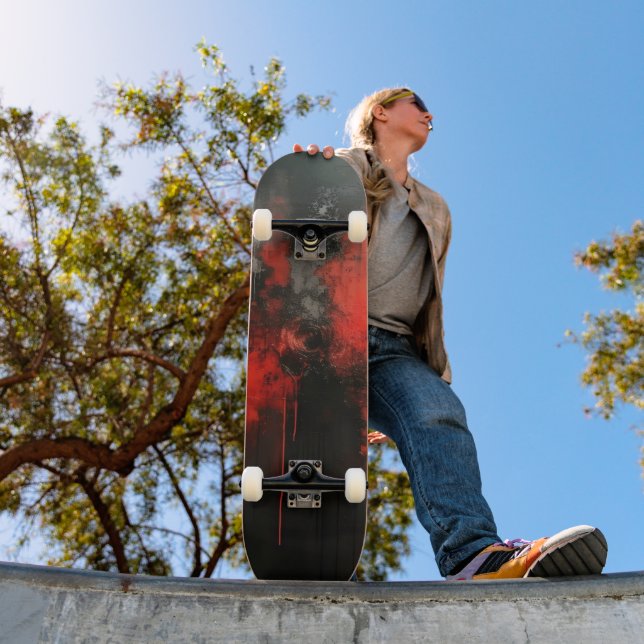 Skateboard Art Abstrait noir rouge (Extérieur 1)