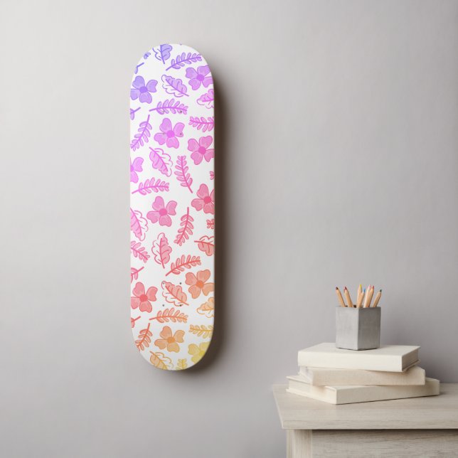Skateboard Art de la feuille de fleurs rétro brillant (Art mural)