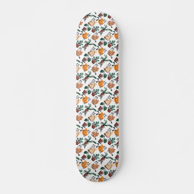 Skateboard Art de trait dessin chats et fleurs (Devant)