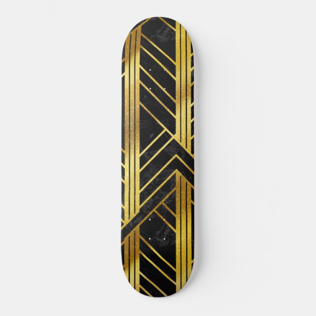 Skateboard Art déco géométrique doré sur marbre noir (Recto)
