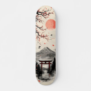 Skateboard Art du lavis japonais avec le mont Fuji