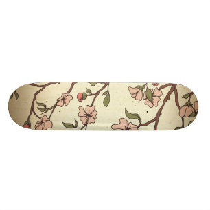 Skateboard art floral de cerisier de style vintage