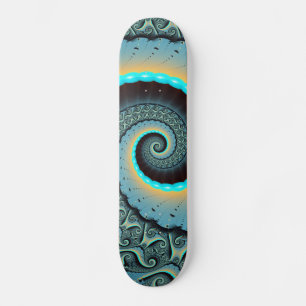 Skateboard Art fractal abstrait bleu turquoise orange en spir