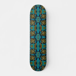 Skateboard Art Nouveau Turquoise Bleu Floral