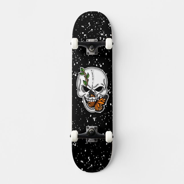 Skateboard Art numérique papillon crâne et monarque (Recto)