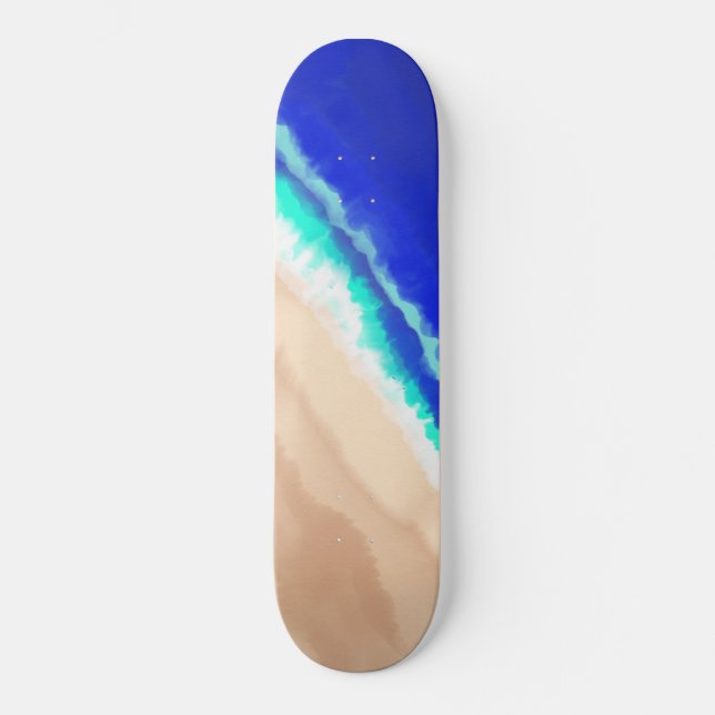 Skateboard Artsy Blue moderne Turquoise Sandy Beach Aquarelle (Recto)