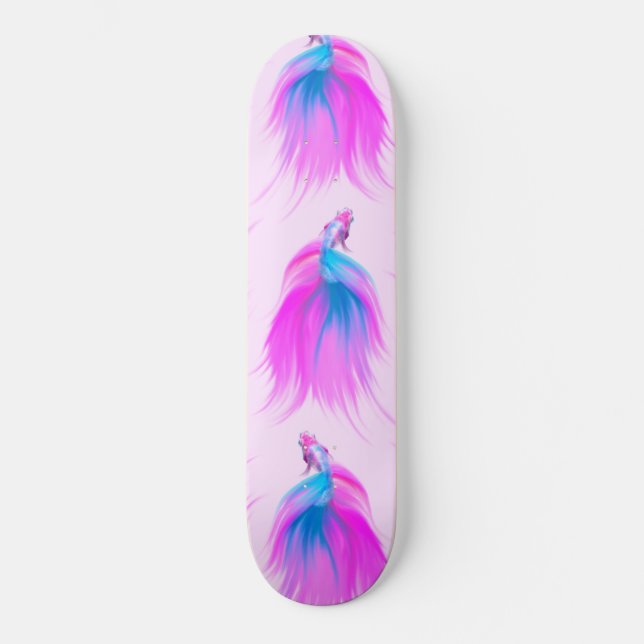 Skateboard Artsy Girly Neon rose bleu peint Betta Poisson (Recto)