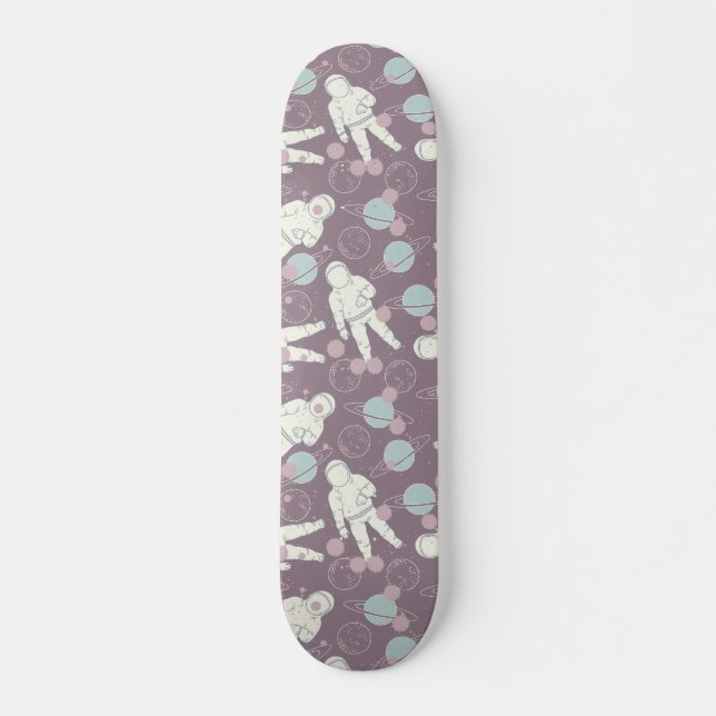Skateboard Astronaut Planètes spatiales Motif bleu violet (Devant)