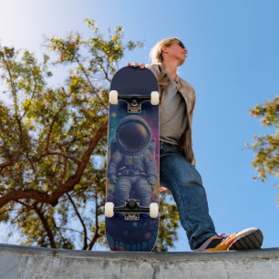 Skateboard Astronaute dans une scène spatiale colorée