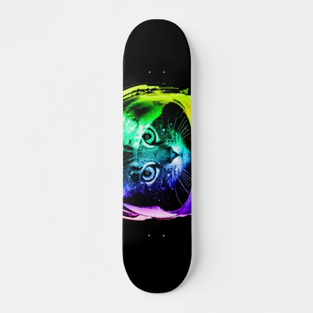Skateboard astronaute de chat coloré (Devant)