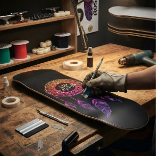 Skateboard Attrape-rêve Boho Rose et Violet Nuit Personnalisé