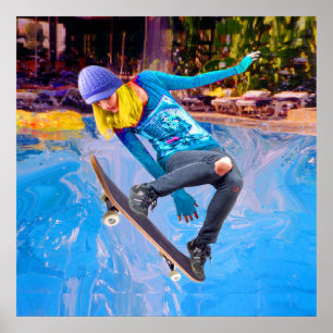 Skateboard auf Wasser Poster