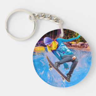 Skateboard auf Wasser Schlüsselanhänger