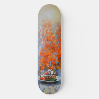 Skateboard Autumn Window with Wine and Dessert