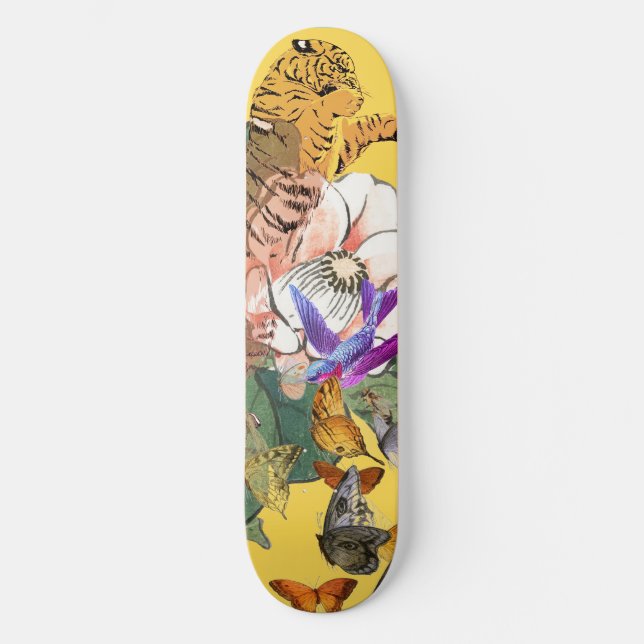 SKATEBOARD AVEC TIGRE JAPONAIS ET FLEURS (Recto)