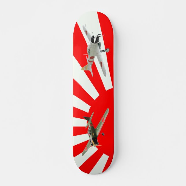 Skateboard Avions de combat japonais avec le drapeau (Devant)