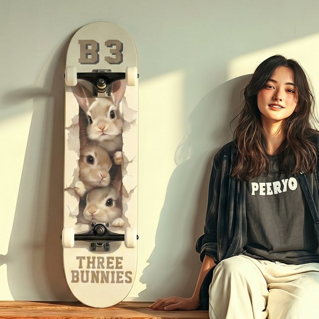 Skateboard B3 Three Bunnies 3D Illusion  (Trucks and wheels are customization options and are not included in the price.)