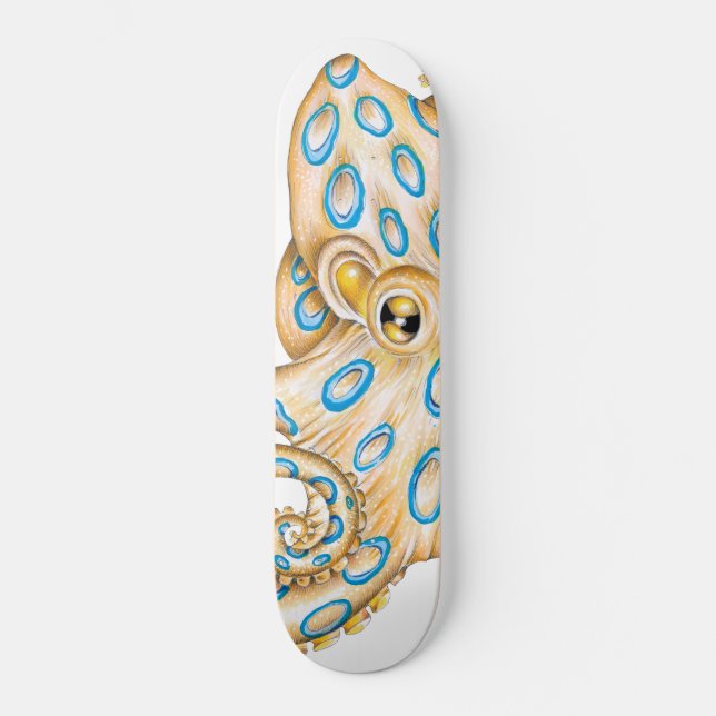 Skateboard Bague bleue Octopus sur encre blanche (Recto)