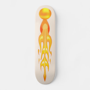 Skateboard Balle de dragon enflammée rouge et jaune sur ivoir
