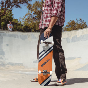 Skateboard Bandes rétro customisées en bleu orange 