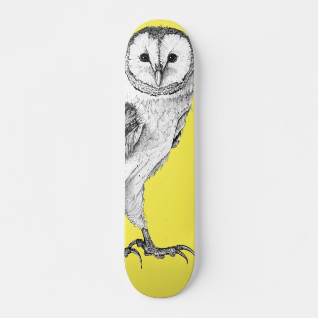 Skateboard Barn Owl - Dessin En Pen Noir Patinage (Devant)