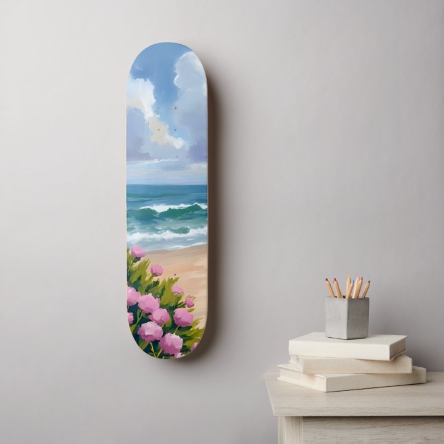 Skateboard Beach in Bloom | Pink Hydrangea Oceanside Coastal (Art mural)