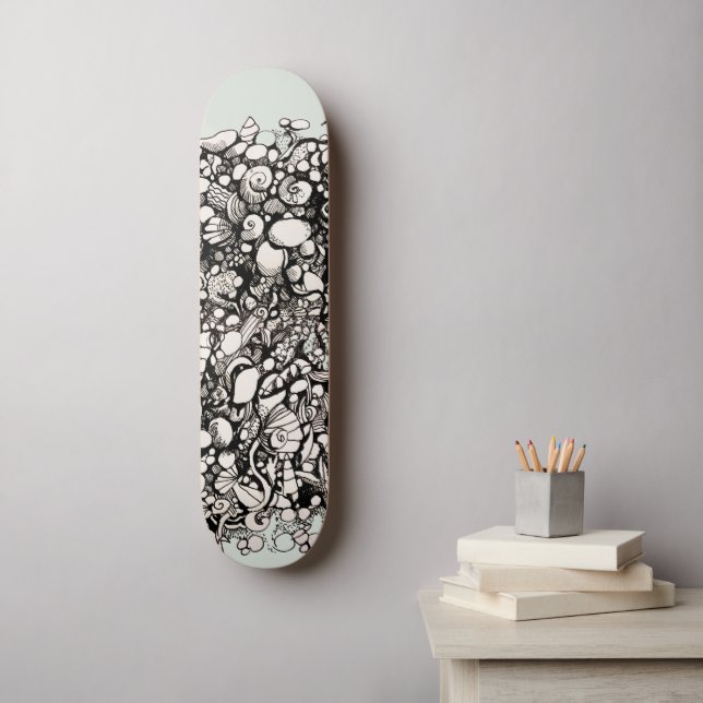 Skateboard Beach Pebble drawing black and white (Art mural)