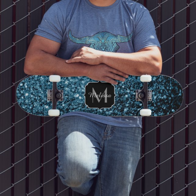 Skateboard Bébé bleu clair faux parties scintillant scintille (Extérieur 3)