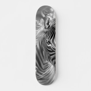 Skateboard Belle Fantaisie Zèbre en Échelle de Gris