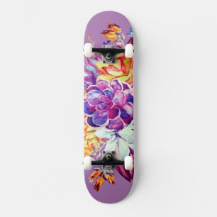 Skateboard Belle Florale Violette Et Jaune