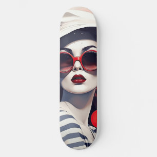 Skateboard Belle Parisienne en lunettes de soleil et casquett