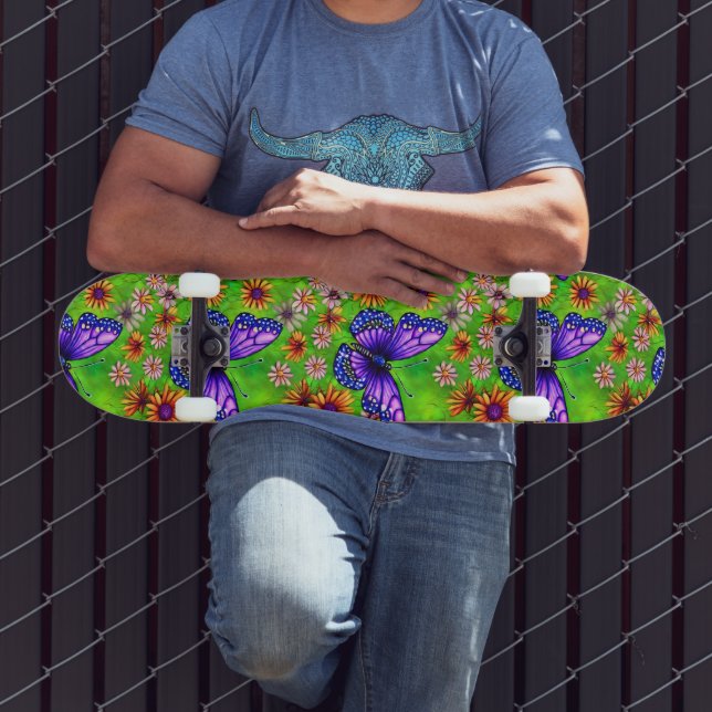 Skateboard Belle prairie à papillon pourpre (Extérieur 3)