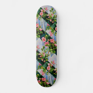 Skateboard Belle rose rose rouge roses blanc aquarelle floral
