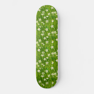 Skateboard Belles fleurs blanches et Feuilles verts