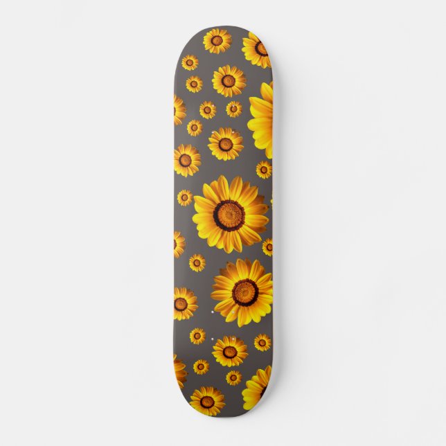 Skateboard Belles fleurs jaunes sur arrière - plan gris (Recto)