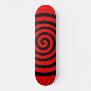Skateboard Black Abstract Spiral Circle on Red