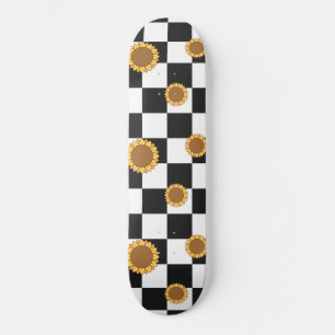Skateboard Black and White Checkered & Sunflower Print