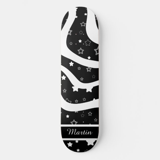 Skateboard Black &white stars on lines custom name (Recto)