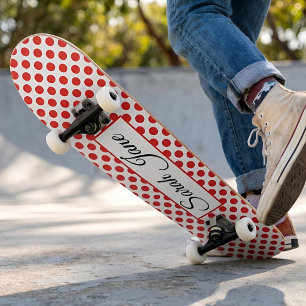 Skateboard Blanc classique Points rouges Nom personnalisé