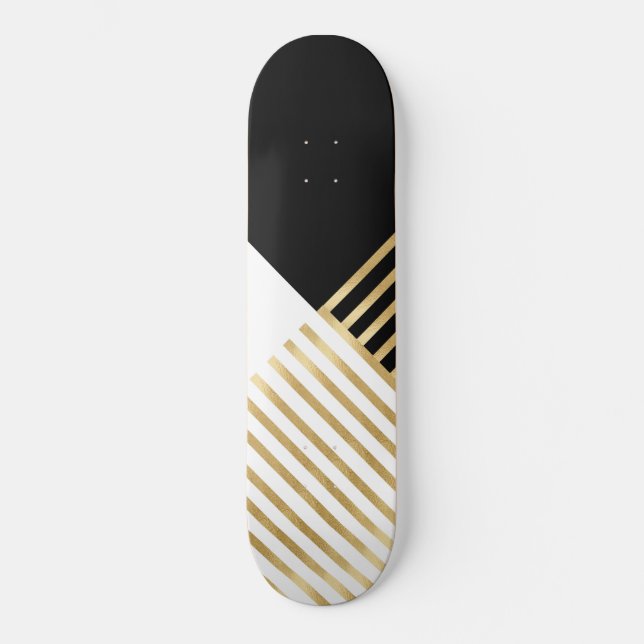 Skateboard Blancs d'or géométrique noir moderne (Recto)