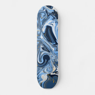 Skateboard Bleu, blanc et or Fluide Art Faux Marble