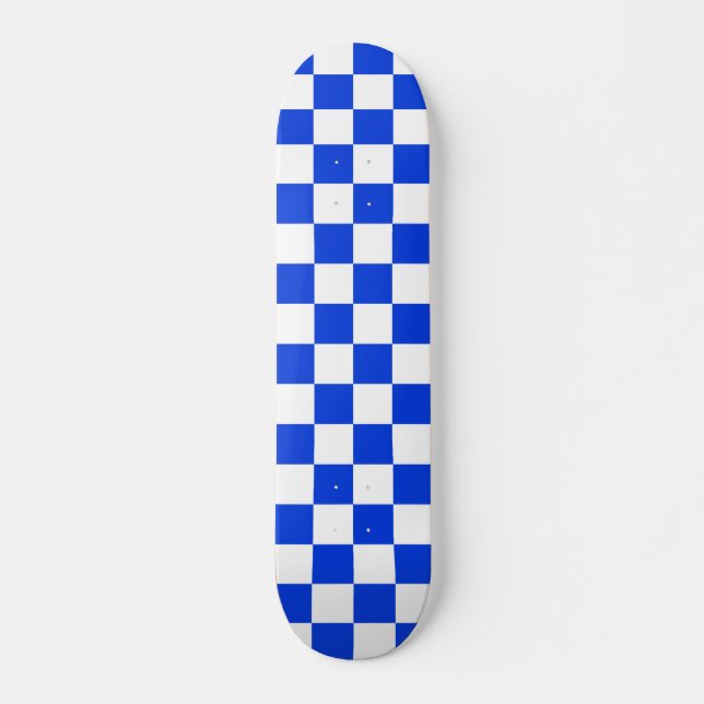 Skateboard Bleu clair et blanc Motif vérifié (Devant)