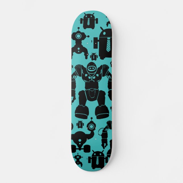 Skateboard Bleu de motif de silhouettes de robot d'amusement (Recto)