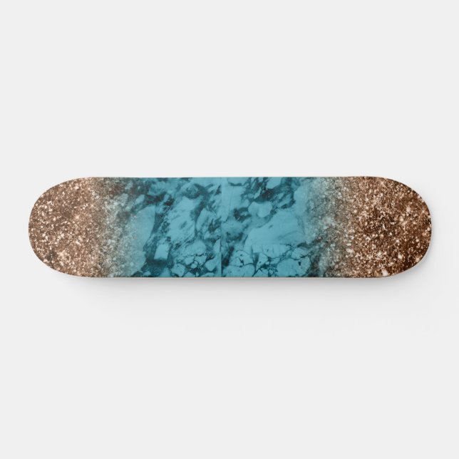 Skateboard Bleu Marbleing et Parties scintillant d'or (Horz)